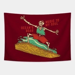 Ocean's Roar Music To My Soul Vintage Surfing Skeleton Tapestry