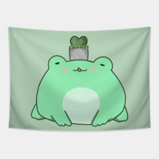 Chibi Frog With Succulent Plant (Mint) Tapestry