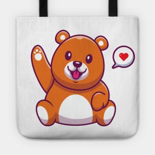 Cute Bear Waving Hand Cartoon Tote