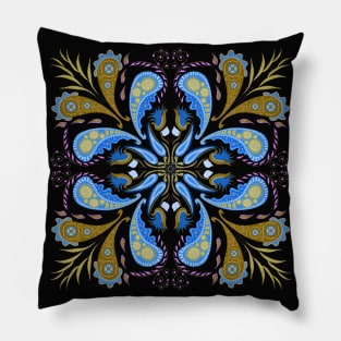 Blue Paisley Floral Design Pillow