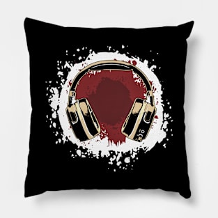 Headphones Art, Red Vintage Pillow