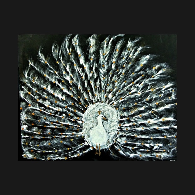 White and Gold Peacock by Michela's Store