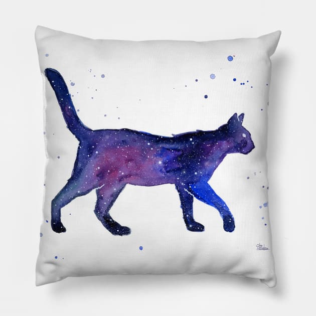 Galaxy Cat Silhouette Pillow by Olechka