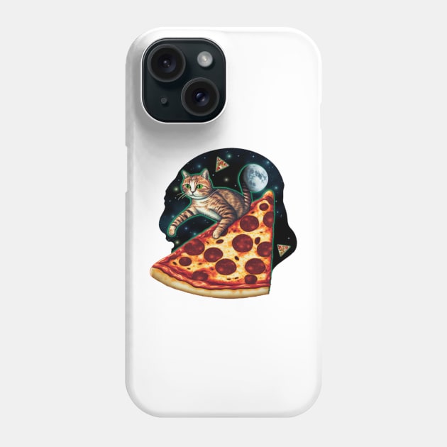 Explorer cat riding a slice of pizza in space Phone Case by Zachariya420