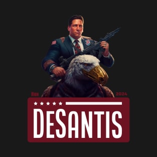 Ron Desantis 2024 Riding Eagle Illustration - President Election - Republican Conservative Hero T-Shirt