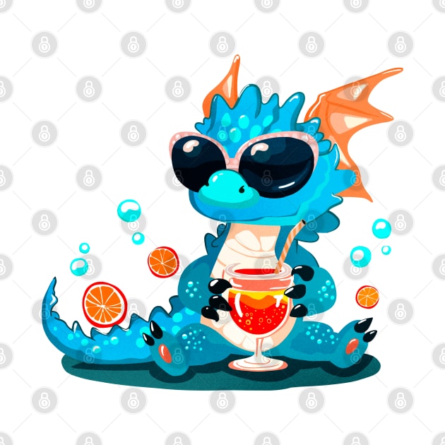 Cute adorable baby dragon drinking Aperol Spritz cocktail by enchantedrealm