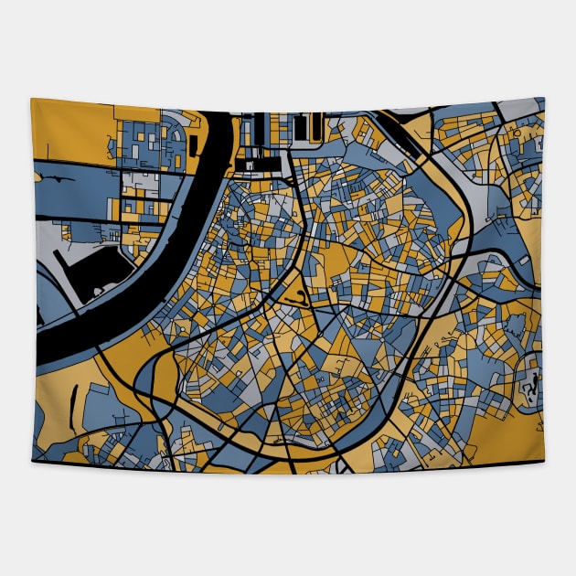 Antwerp Map Pattern in Blue & Gold Tapestry by PatternMaps