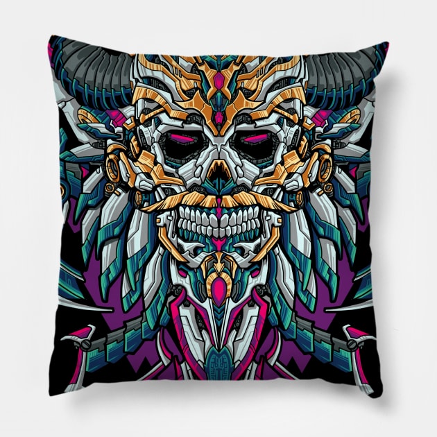 Great Skull Mecha Illustration Pillow by akmalzone