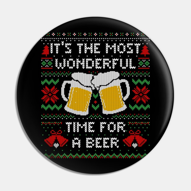 It's the Most Wonderful Time For a Beer Funny Ugly Christmas Sweater Pin by eduely