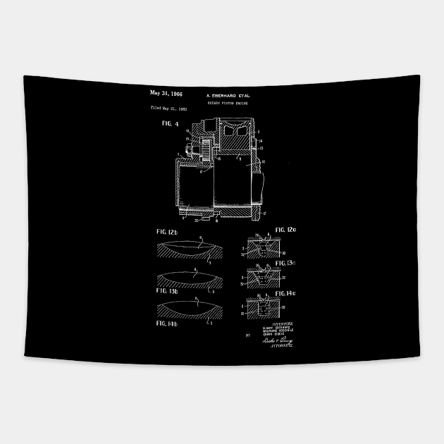 Rotary Pistol Engine Vintage Patent Hand Drawing Tapestry by TheYoungDesigns