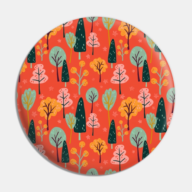 Orange Forest Pattern Pin by MollyFergusonArt