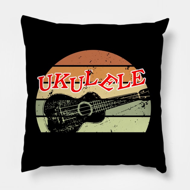 Retro Sunset Ukulele Distressed Drawing Pillow by Braznyc