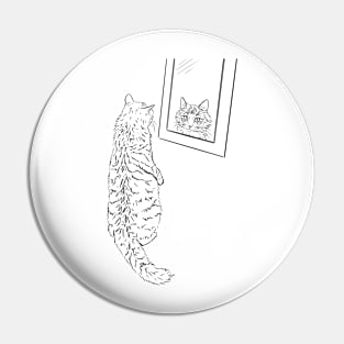 Curious Cat Looking in Mirror Pin