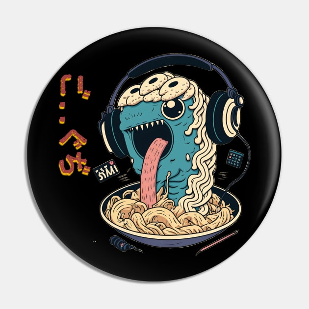 Ramen of Kanagawa  monster on headphone Pin by BOM TSHIRTS