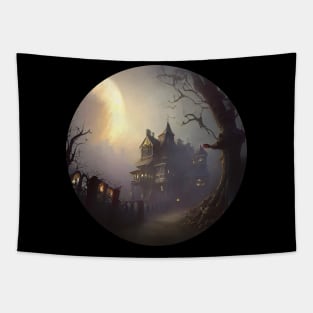 Creepy house and full moon Tapestry