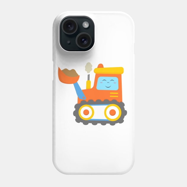 Orange Excavator Bulldozer Construction Machinery for Kids Phone Case by samshirts