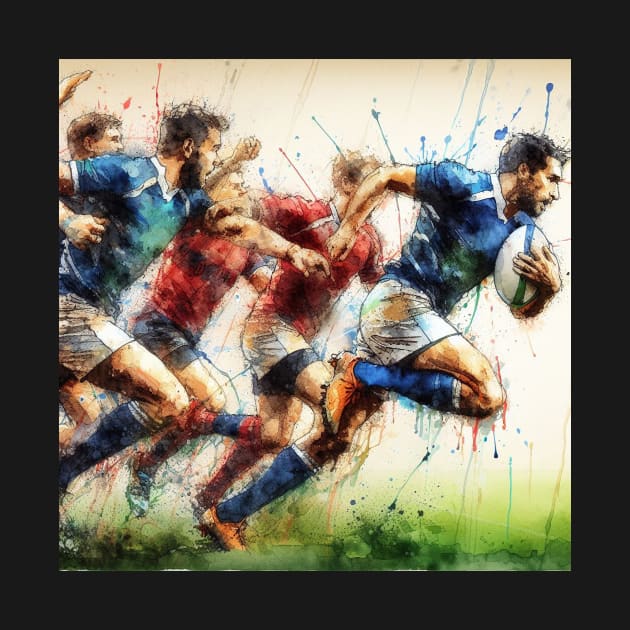 Artistic illustration of men playing rugby by WelshDesigns