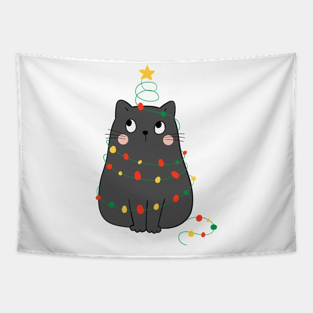 Cute Christmas Cat With Xmas Lights - Cat Lover Gifts Tapestry by Animal Specials