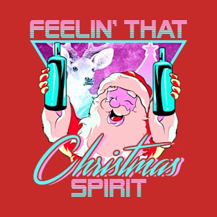 Retro Vaporwave Santa XMAS Spirit Funny Drinking Humor T-Shirt