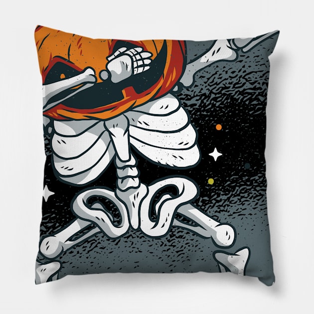 Skeleton with pumpkin head makes the DAB Pillow by rueckemashirt