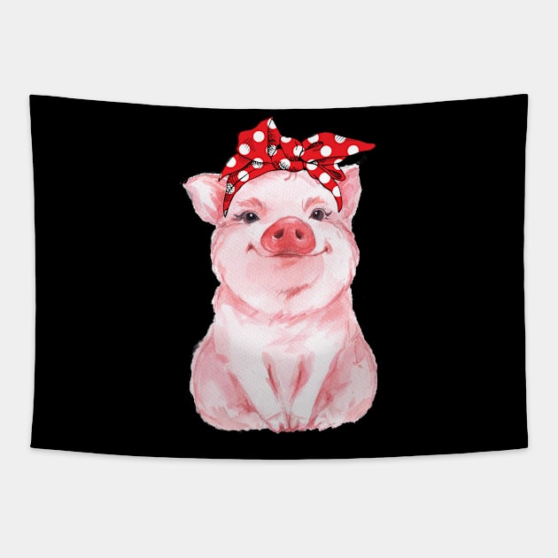 Red Bandana Pig Tapestry by StacysCellar