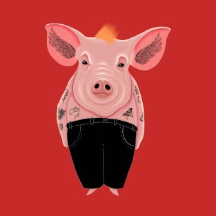Cool Pig with Tattoo in Trousers T-Shirt