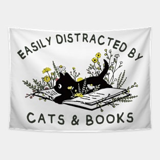 Easily distracted by Cats & Books Tapestry