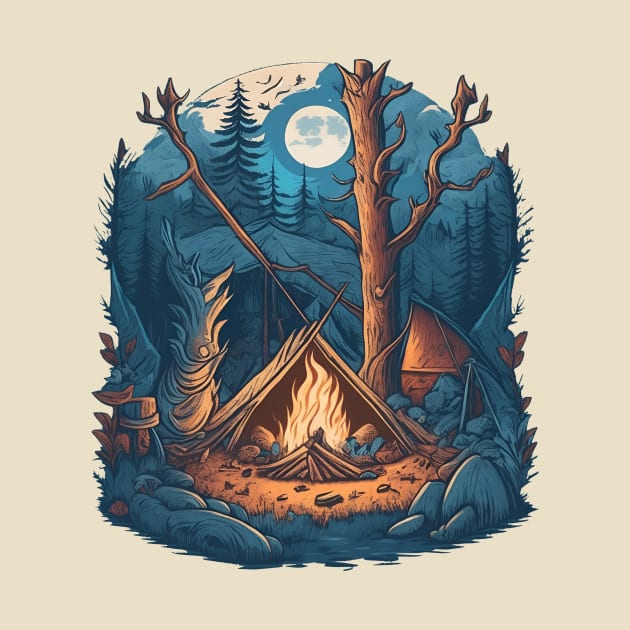 Night Camp in The Forest by deepofficial