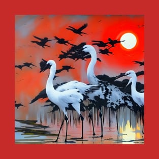 White herons at sunset T-Shirt