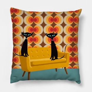 Retro Kitties Perched in Mid Mod Living Room Pillow