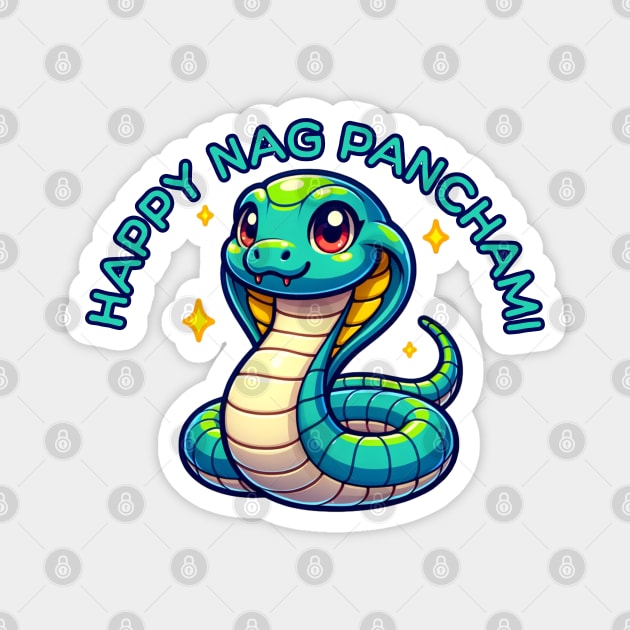 Cute Naga Panchami Blue Cobra Magnet by HolidayBug