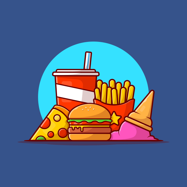 Burger, French Fries, Soft Drink, Pizza And Ice Cream Cone Cartoon Vector Icon Illustration by Catalyst Labs