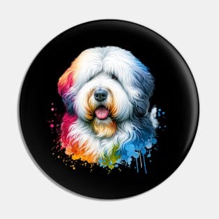 Bright Watercolor Old English Sheepdog Pin