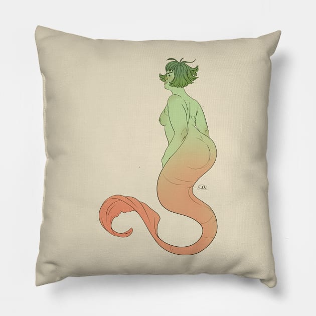 Green Merm Pillow by lrmackay