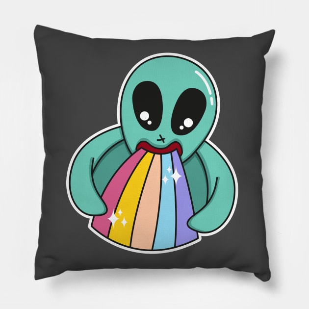alien puking rainbow Pillow by Riczdodo