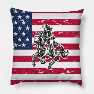 American Flag Cowgirl Pillow