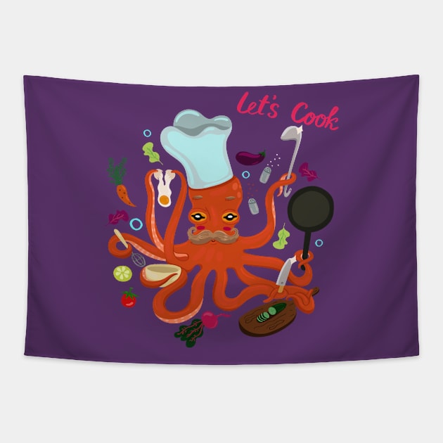 Octopus Let s Cook Tapestry by Mako Design 