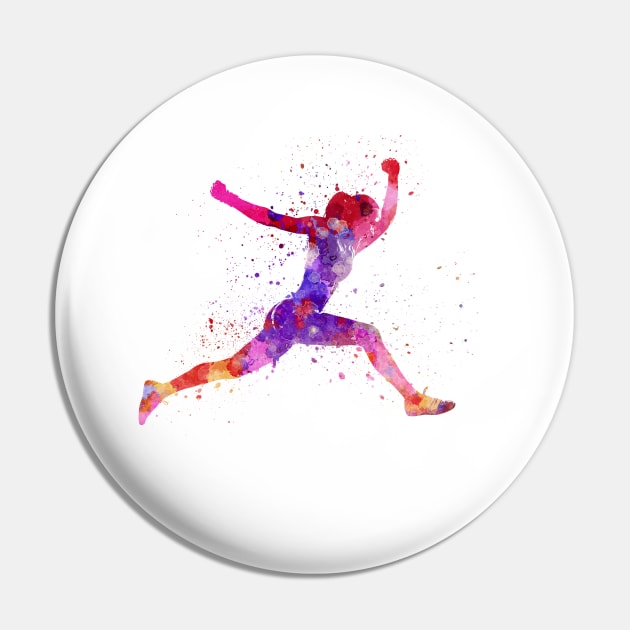 Woman runner running jumping shouting Pin by PaulrommerArt