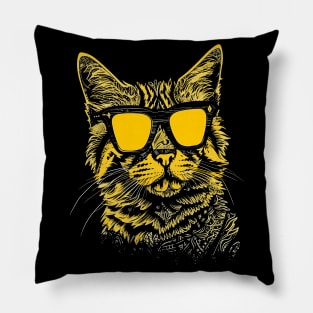 Cool Yellow Cat with Sunglasses - Hipster Cat Illustration Pillow