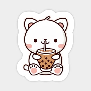 Cute Bear Drinking Bubble Tea Cartoon Boba Drawing Magnet