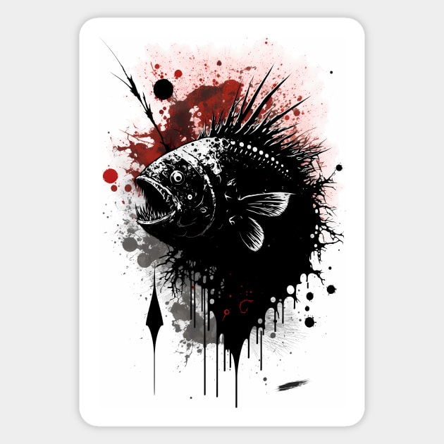 Angler Fish Ink Painting - Angler Fish - Sticker | TeePublic