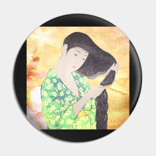 Beautiful Oriental Lady Brushing Her Hair Pin