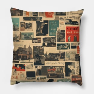 Vintage Street Art Collage Pillow