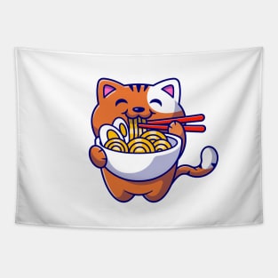 Cat eating Spaghetti Tapestry