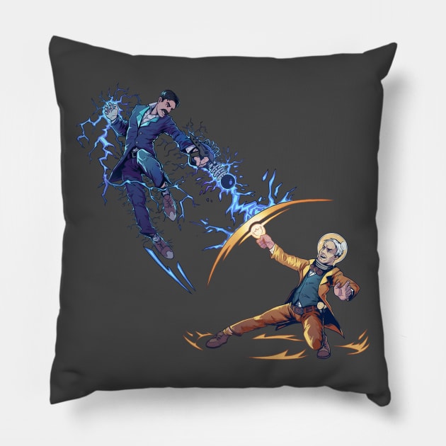 Tesla Vs. Edison Pillow by elonscloset