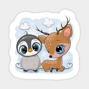 Cute Penguin and Deer Magnet