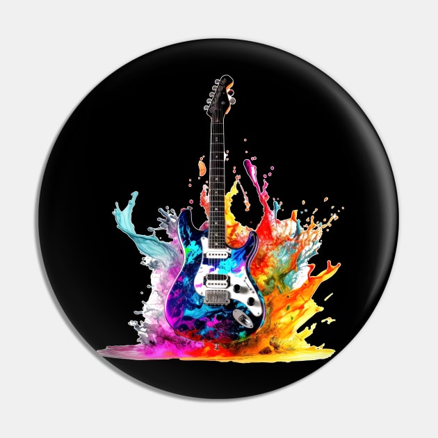 Guitar with Colorful Splash Pin by ZombieTeesEtc