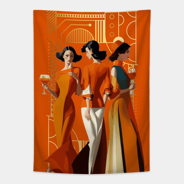 Three art deco women Tapestry by CatCoconut-Art