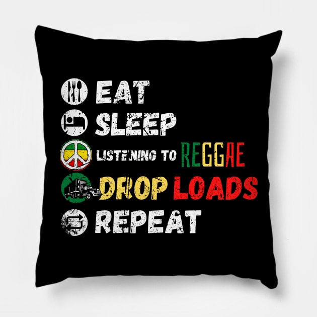 Eat Sleep Listening To Reggae Drop Loads Repeat Pillow by maxdax