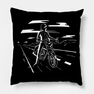 Biker Girl on the Road Pillow